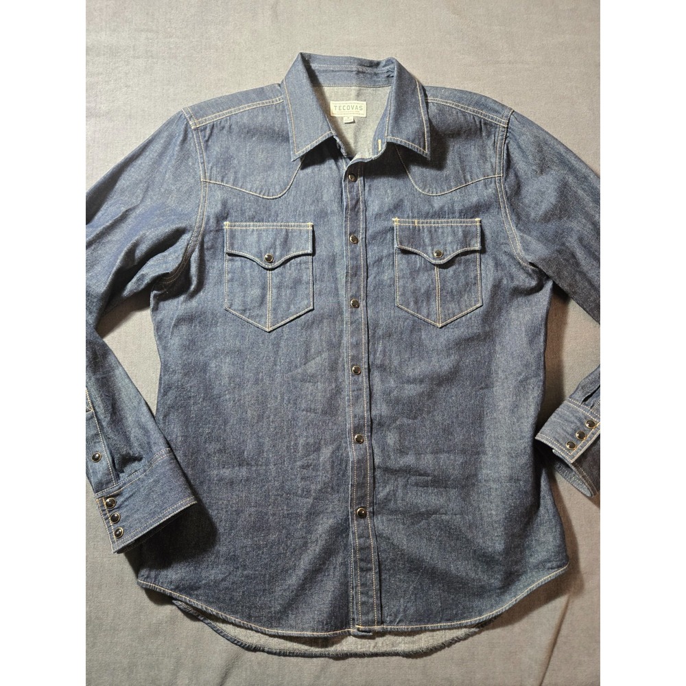 Tecovas Western Shirt Mens L Denim Pearl Snap Cowboy Pockets Western Dark Wash
